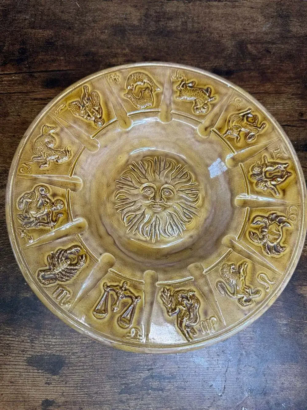Vintage Ceramic Zodiac Astrology Sun Face ashtray 70s